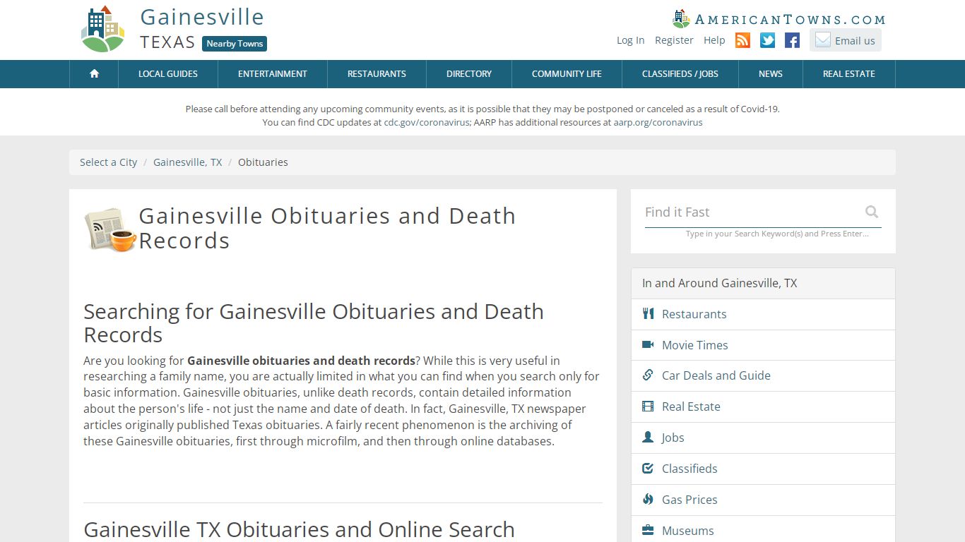 Obituaries Gainesville TX - Gainesville Death Records