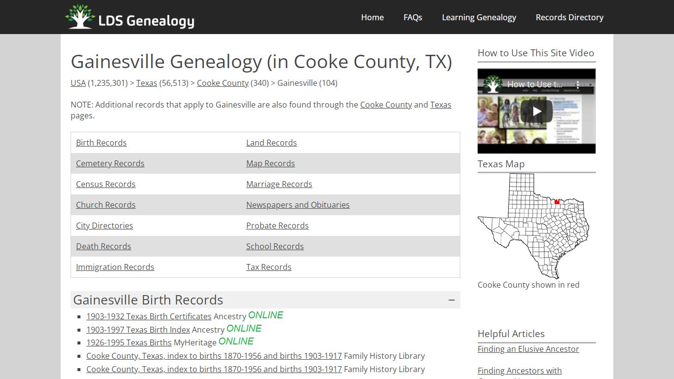 Gainesville Genealogy (in Cooke County, Texas)